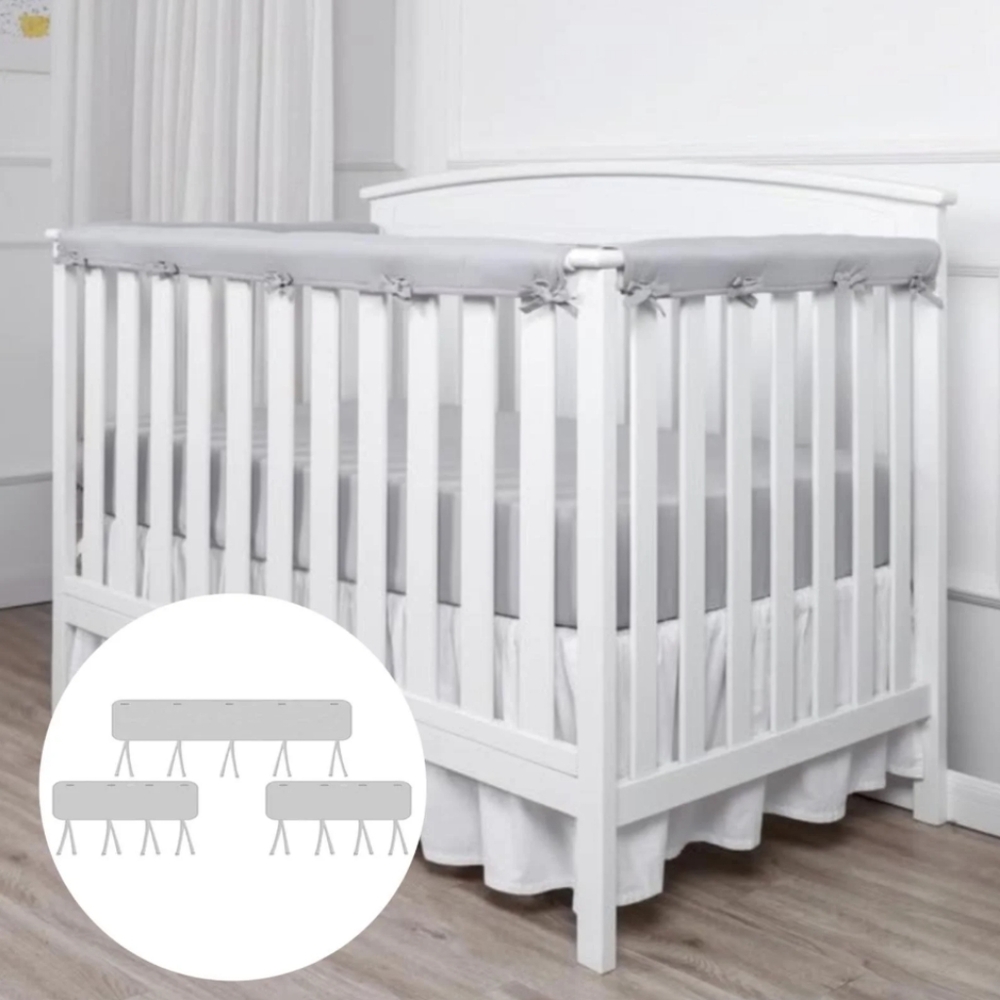 Baby Crib Rail Covers, Gray Color, 3 Pieces- One Set, New In Bag